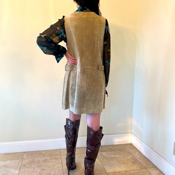 Suede sheath Dress / Sarafan - tan suede M - Picture 8 of 10